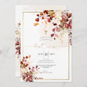 Invitation PixDezines Chute Foliage Rustique Aquarelle Baptêm (Devant / Derrière)