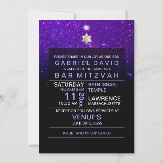 Invitation PixDezines Ciel nocturne/Violet/typographie/bar mi (Dos)