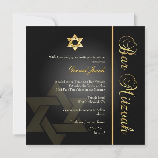 Invitation PixDezines Classic Bar Mitzvah/gold+black (Devant)