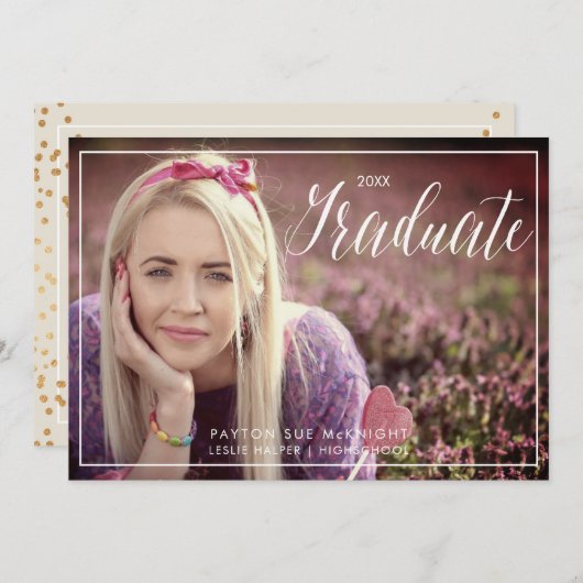 Invitation PixDezines Classy Faux Gold Confetti Graduation (Devant / Derrière)