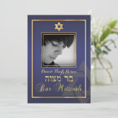 Invitation PixDezines Classy Photo Bar Mitzvah/bleu (Debout devant)