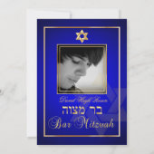 Invitation PixDezines Classy Photo Bar Mitzvah/bleu royal (Dos)