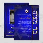 Invitation PixDezines Classy Photo Bar Mitzvah/bleu royal (Devant / Derrière)
