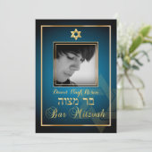 Invitation PixDezines Classy Photo Bar Mitzvah/bleu turquoise (Debout devant)