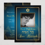 Invitation PixDezines Classy Photo Bar Mitzvah/bleu turquoise (Devant / Derrière)