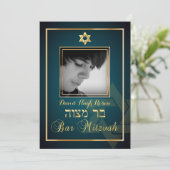 Invitation PixDezines Classy Photo Bar Mitzvah/turquoise (Debout devant)