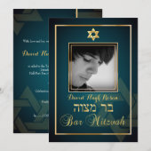 Invitation PixDezines Classy Photo Bar Mitzvah/turquoise (Devant / Derrière)