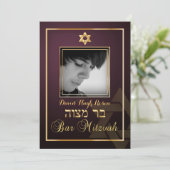 Invitation PixDezines Classy Photo Bar Mitzvah/vin rouge (Debout devant)
