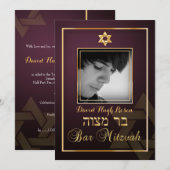 Invitation PixDezines Classy Photo Bar Mitzvah/vin rouge (Devant / Derrière)