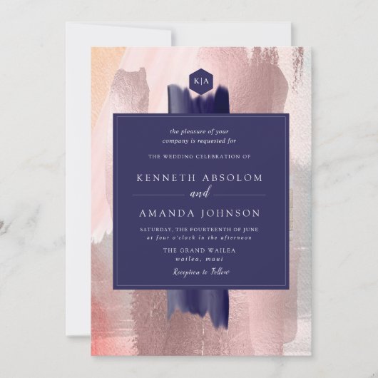 Invitation PixDezines Color Block Marine Rose Gold Silver (Devant)