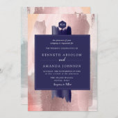 Invitation PixDezines Color Block Marine Rose Gold Silver (Devant / Derrière)