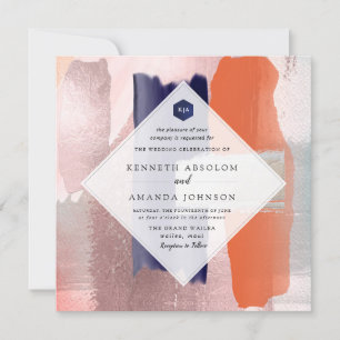 Invitation PixDezines Colour Block Modern Art Blush Navy