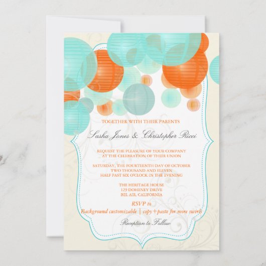 Invitation PixDezines corail+lanternes bleues/do-it-yourself  (Dos)