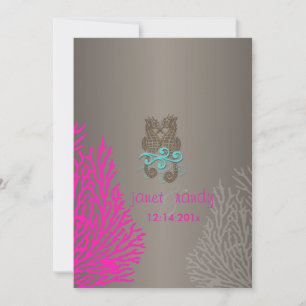 Invitation PixDezines Corail rose Vintage+Cheval de mer