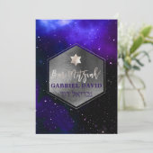 Invitation PixDezines Cosmic / Galaxy Bar Mitzvah Argent (Debout devant)