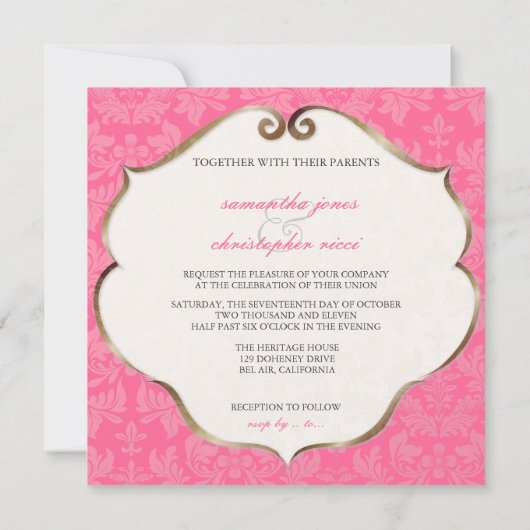 Invitation PixDezines couleur baroque Damask/rose/DO-IT-YOURS (Dos)