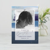 Invitation PixDezines Couleur Bloc Blues+Argent Barre Mitzvah (Debout devant)