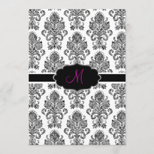 Invitation PixDezines couleur Damask victorienne/Noir+Blanc/D