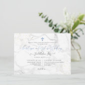 Invitation PixDezines Croix de marbre Baptême 1er anniversair (Debout devant)