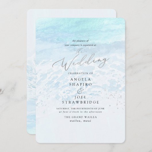 Invitation PixDezines Crystal Blue Shoreline, Mariage sur la  (Devant / Derrière)