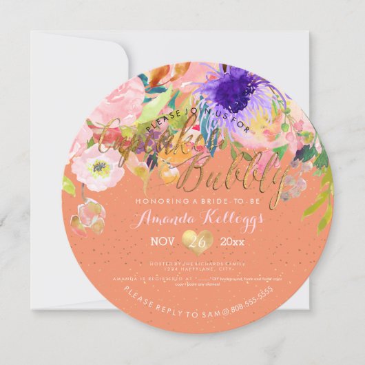 Invitation PixDezines Cupcakes & Bubbly Spring Floral (Devant)