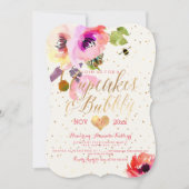 Invitation PixDezines Cupcakes Floraux Aquarelle + Pétillant (Devant)