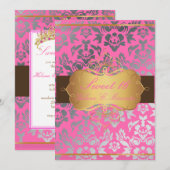 Invitation PixDezines Damas roses/Douces 16/tiara/do-it-yours (Devant / Derrière)