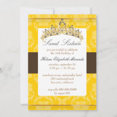 Invitation PixDezines Damask Sweet 16/ tiara/jaune+chocolat (Dos)