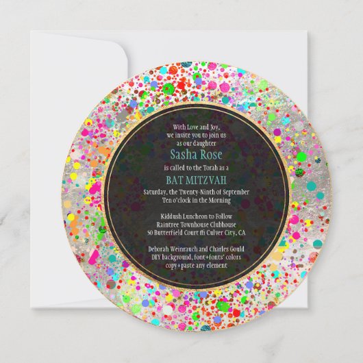 Invitation PixDezines Dazzled/Specks de néon/Bat mitzvah (Dos)