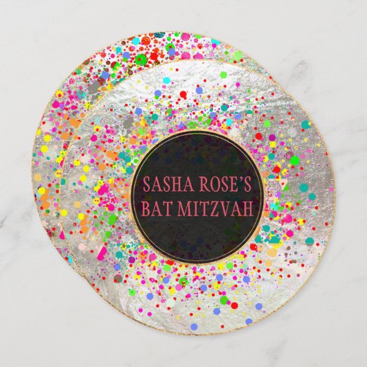 Invitation PixDezines Dazzled/Specks de néon/Bat mitzvah (Devant / Derrière)