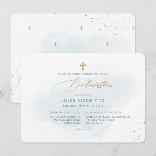 Invitation PixDezines Dédicace Aquarelle Bleu Clair (Devant / Derrière)