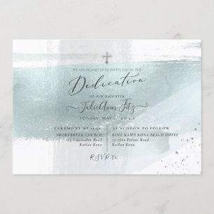 Invitation PixDezines Dédication Faux Metallic Dusty Bleu
