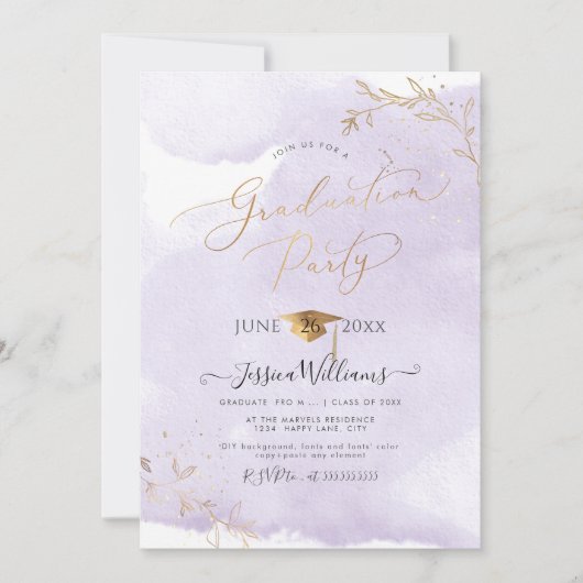 Invitation PixDezines Delicate Gold Foliage (Devant)