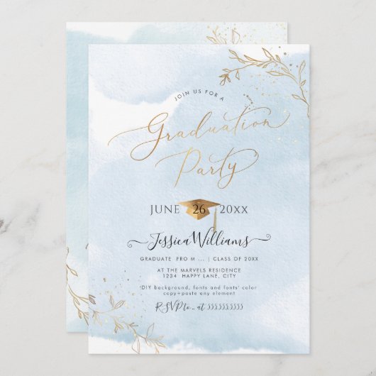 Invitation PixDezines Delicate Gold Foliage (Devant / Derrière)