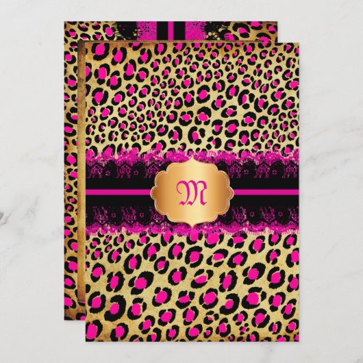 Invitation PixDezines dentelle+taches léopard/rose+noir (Devant / Derrière)