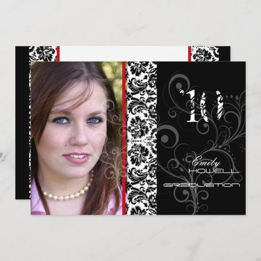 Invitation PixDezines Desiree Damask/Invitations de diplôme 2 (Devant / Derrière)