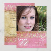 Invitation PixDezines Desiree Damask/Vintage+rose (Devant / Derrière)