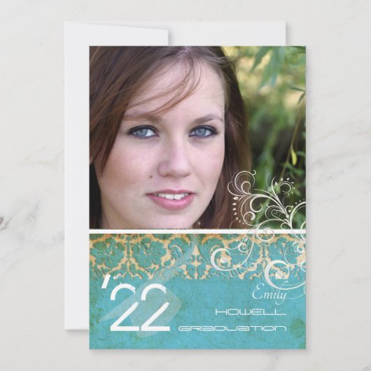 Invitation PixDezines Desiree Damassé / turquoise vintage (Devant)