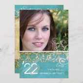 Invitation PixDezines Desiree Damassé / turquoise vintage (Devant / Derrière)