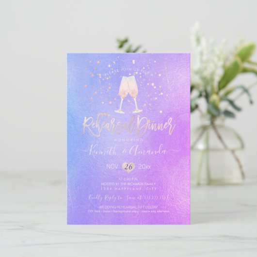 Invitation PixDezines Dîner de répétition Iridescente Champag (Debout devant)