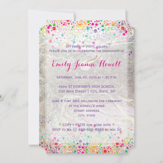 Invitation PixDezines Diplôme Arc-en-ciel éclaté/Confetti (Dos)