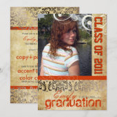 Invitation PixDezines Diplômé, Vintage Rossi Damask (Devant / Derrière)