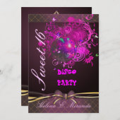 Invitation PixDezines Disco Ball Sweet 16/ princesse/tiara (Devant / Derrière)