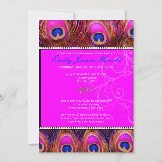 Invitation PixDezines do-it-yourself 2012 Grads, paon rose (Dos)