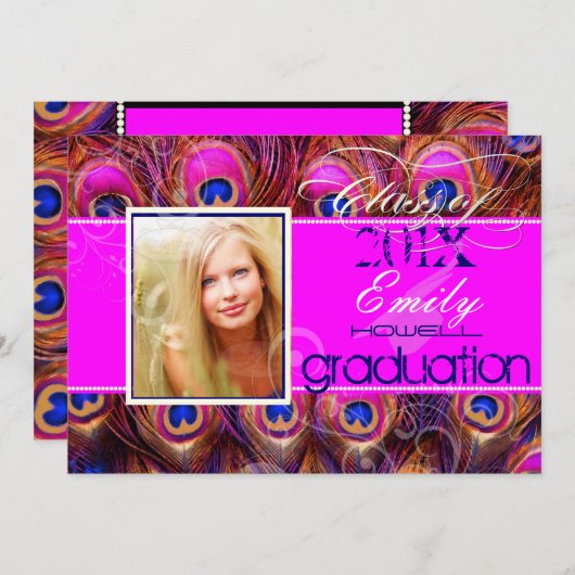 Invitation PixDezines do-it-yourself 2012 Grads, paon rose (Devant / Derrière)