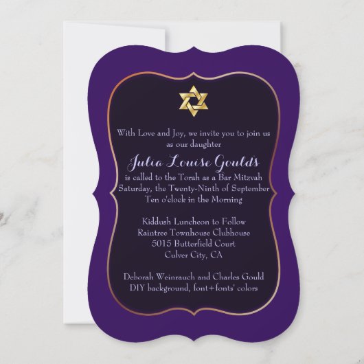 Invitation PixDezines do-it-yourself couleur/bat mitzvah clas (Dos)