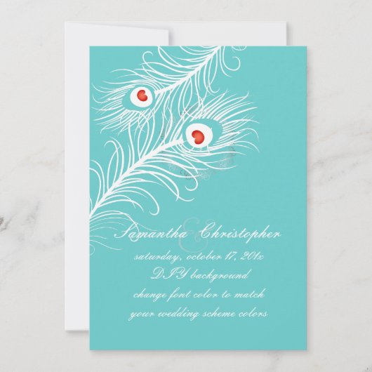 Invitation PixDezines do-it-yourself couleurs, plumes paon (Devant)