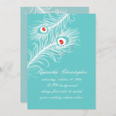 Invitation PixDezines do-it-yourself couleurs, plumes paon (Devant / Derrière)