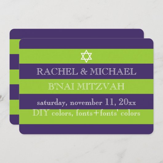 Invitation PixDezines DO-IT-YOURSELF couleurs/rayures bnai mi (Devant / Derrière)