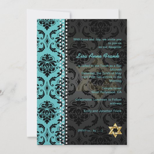 Invitation PixDezines DO-IT-YOURSELF turquoise Vendome Damask (Dos)